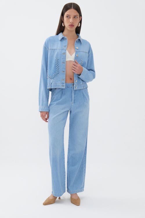 Nocturne Pleated Wide Leg Jeans in Blue at Nordstrom