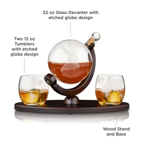 Viski Globe Decanter & Whiskey Tumblers Set Of 3 In Clear