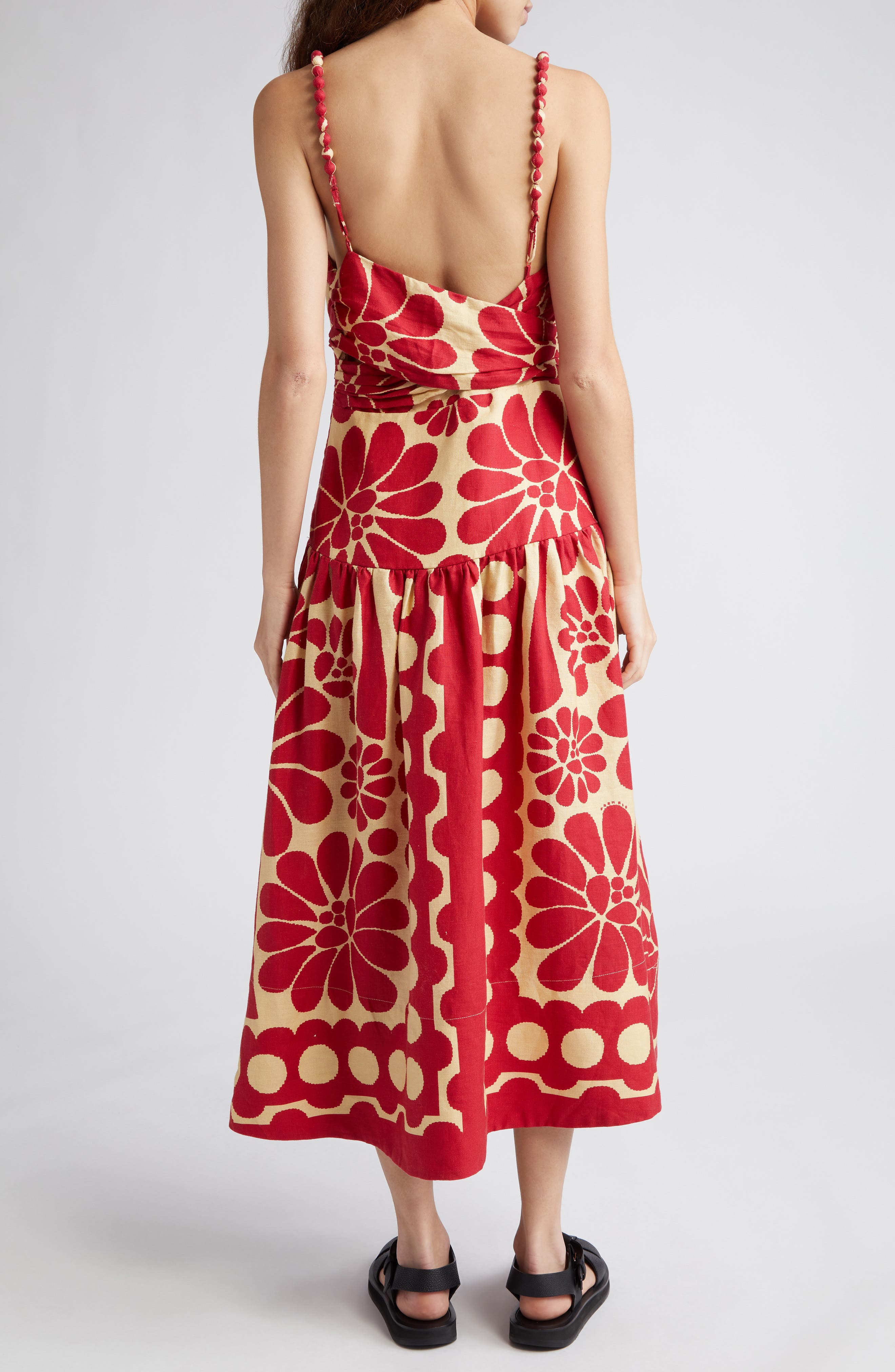 FARM Rio Palermo Linen Midi Dress in Red | Smart Closet
