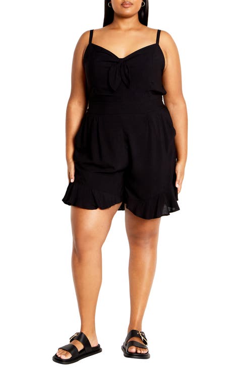 City Chic Women's Trendy Plus Size Tiered Romper Black Size XS