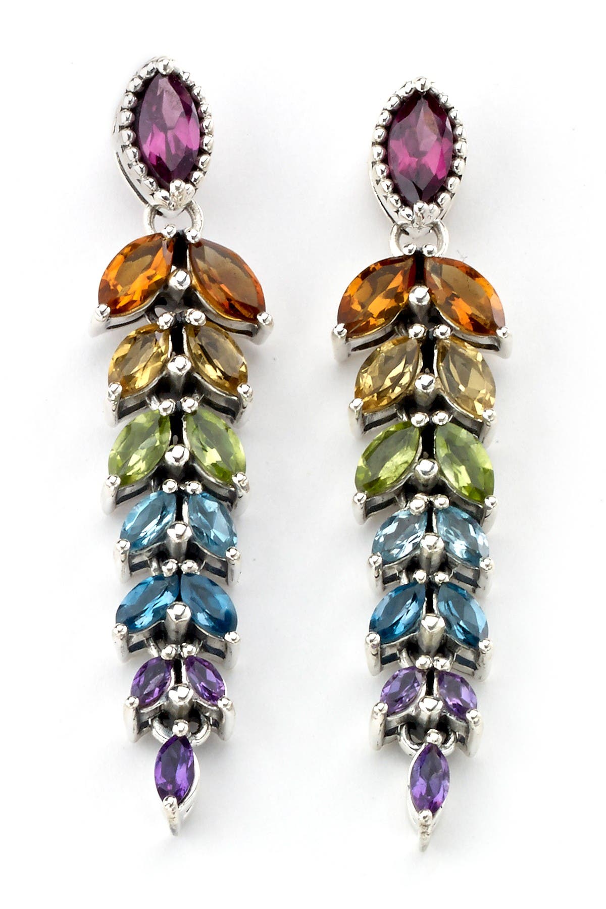 SAMUEL B. Sterling Silver Multi Gemstone Feather Drop Earrings ...