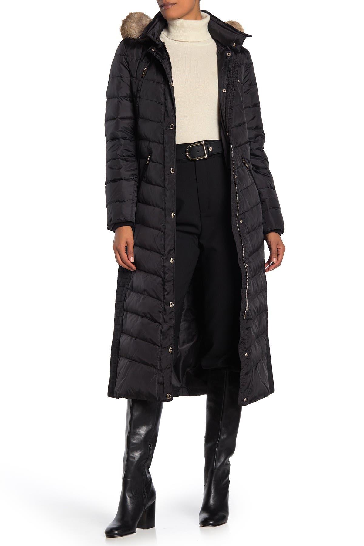 michael kors petite faux fur trim hooded coat