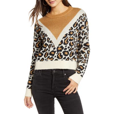 Vero Moda Leon Colorblock Leopard Jacquard Sweater, Beige
