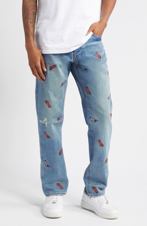 ICECREAM All Caps Embroidered Straight Leg Jeans Faded at Nordstrom,