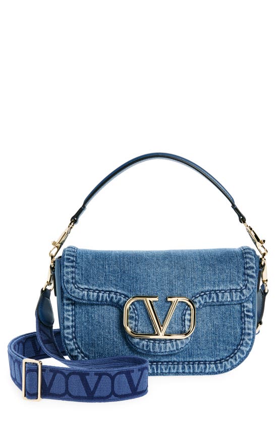 Shop Valentino Denim Shoulder Bag In Yw1 Denim/ Avio