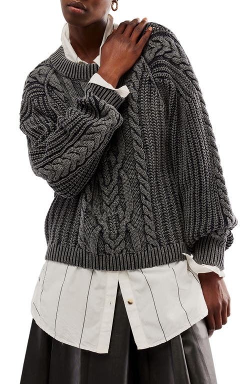 Free People Frankie Cable Cotton Sweater In Washed Black