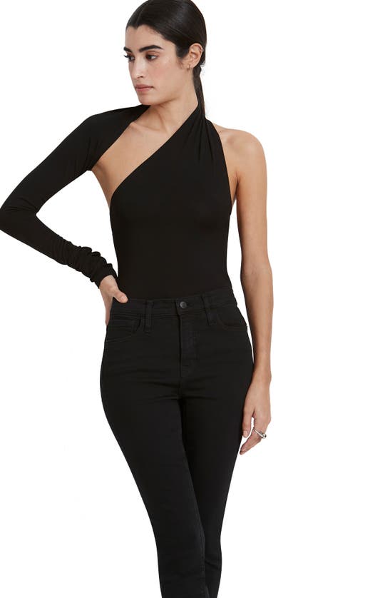 Shop Marcella Manhattan One-shoulder Bodysuit In Black