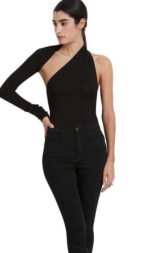 Marcella Manhattan One-shoulder Bodysuit In Black