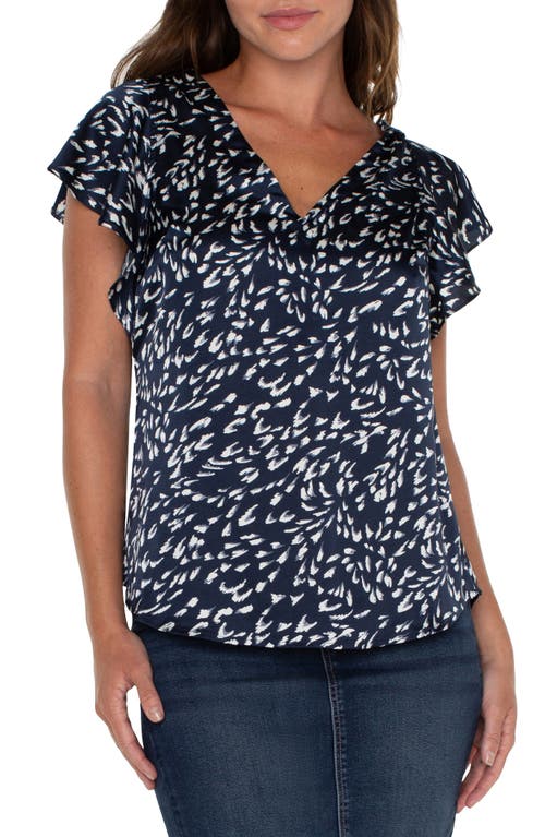 Liverpool Los Angeles Print Flutter Sleeve Satin Top Navy Multi Prnt at Nordstrom,