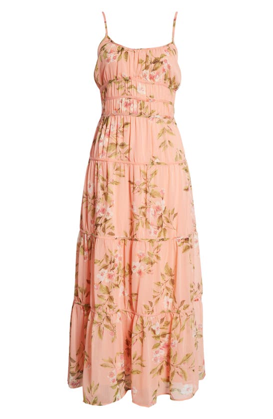 Lost + Wander Sunset Fleurs Floral Tiered Sleeveless Dress In Coral Floral