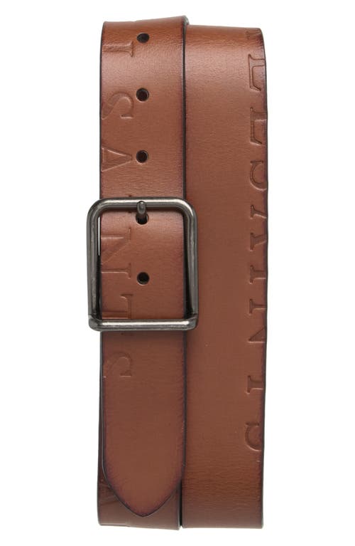 AllSaints Cutoff Logo Belt in Bitter Brown 