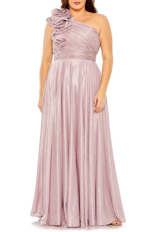 Metallic Floral Detail One-Shoulder A-Line Gown in Lilac