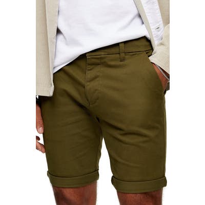 Topman Stretch Skinny Chino Shorts, Green