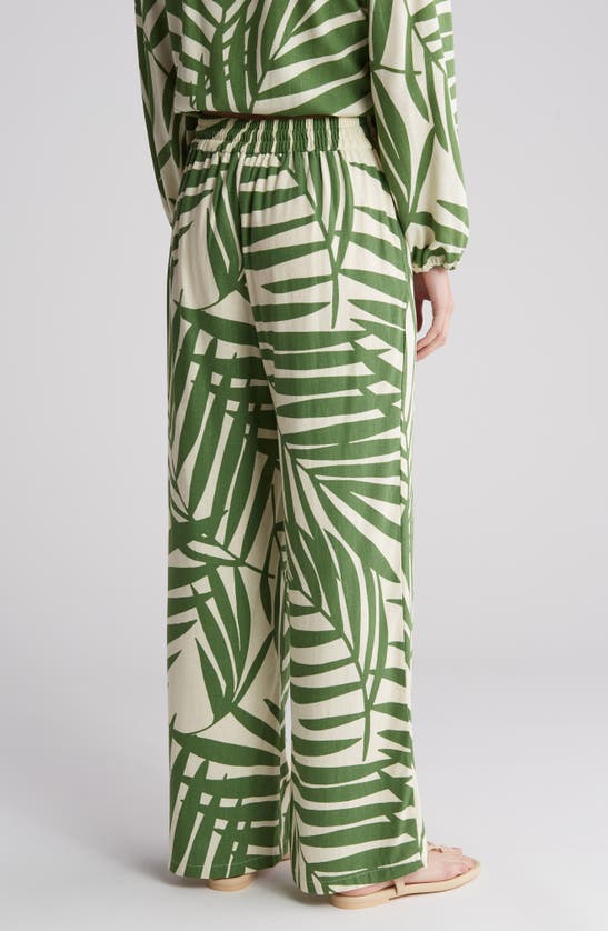 Gemma + Jane Palm Print Pull-on Pants In Cream/ Green