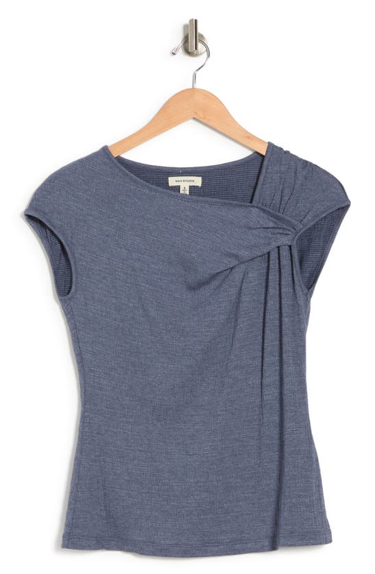 Max Studio Textured Side Gather Top In Denim