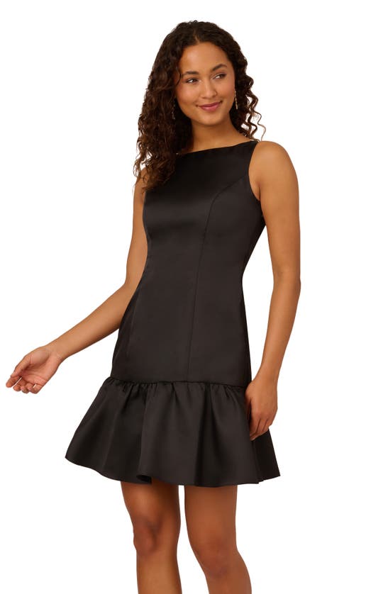 Shop Adrianna Papell Flounce Hem Mikado Cocktail Dress In Black