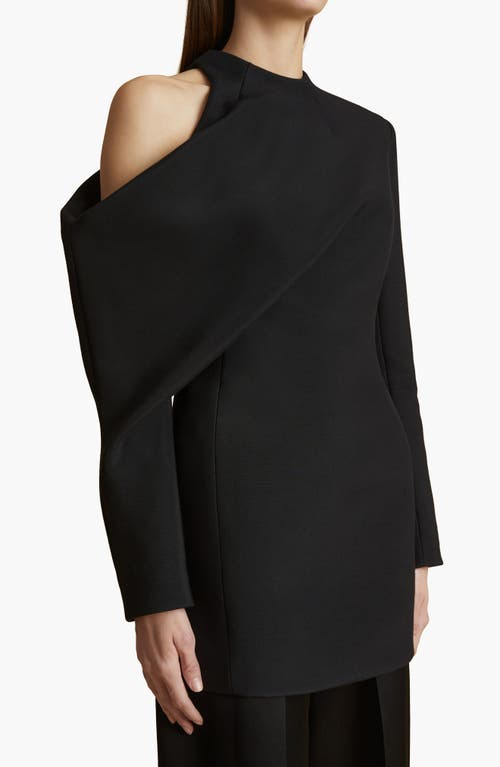 Khaite Tristan Draped Cold-shoulder Long-sleeve Top In Black
