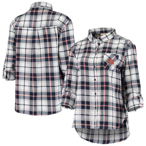 : Antigua Women's Navy/Gray Denver Broncos Stance Flannel  Button-Up Long Sleeve Shirt : Sports & Outdoors