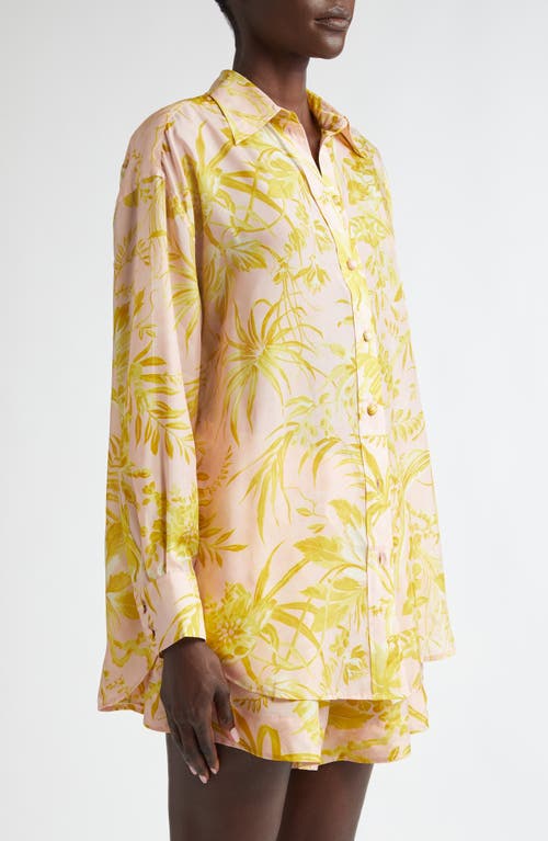 Shop Zimmermann Golden Relaxed Silk Button-up Shirt In Pink/gold Floral