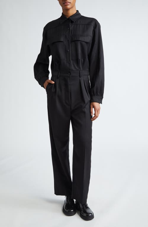 Max Mara Ragusa Pleated Virgin Wool Utility Jumpsuit In Black