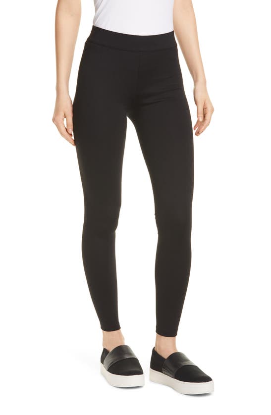 Vince Genuine Leather Panelled Back Darts Fitted Moto Leggings In Black