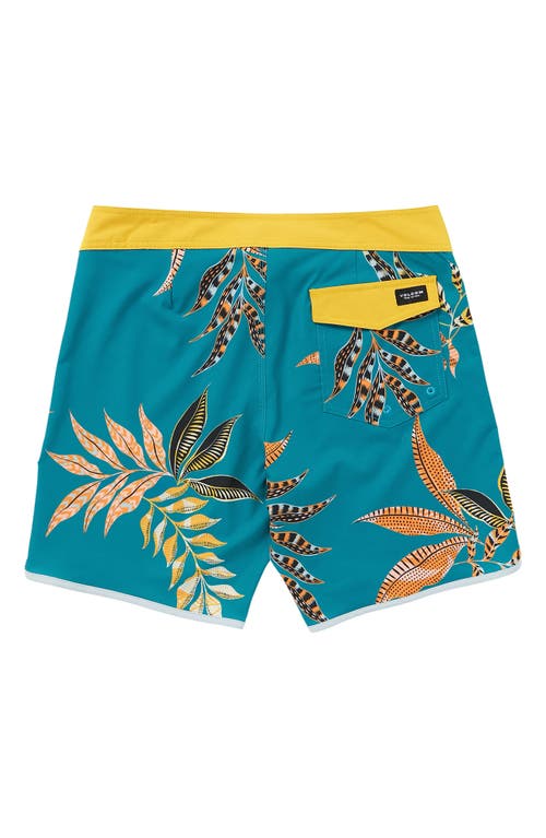 Shop Volcom Lido Print Scallop Mod Board Shorts In Ocean Teal