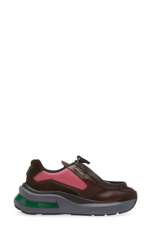 Shop Prada New Mixed Media Sneaker In Granato/peonia