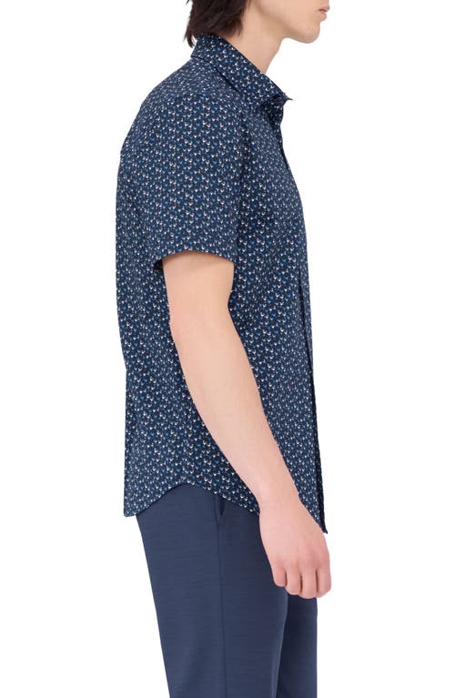 Bugatchi Miles Ooohcotton® Barware Print Short Sleeve Button-up Shirt In Navy