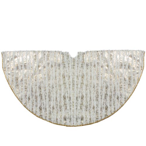 Northlight 48" Cream And Gold Wood Grain Pattern And Faux Fur Christmas Tree Skirt In Ivory