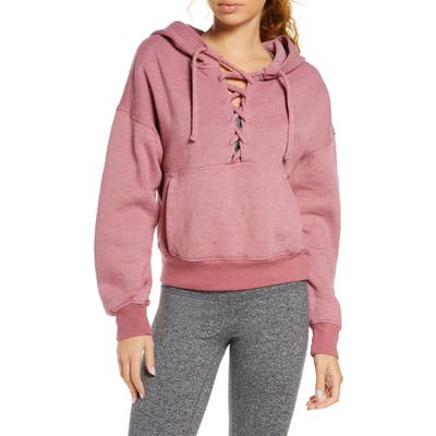 Free People Fp Movement Believe It Lace-Up Hoodie, Red
