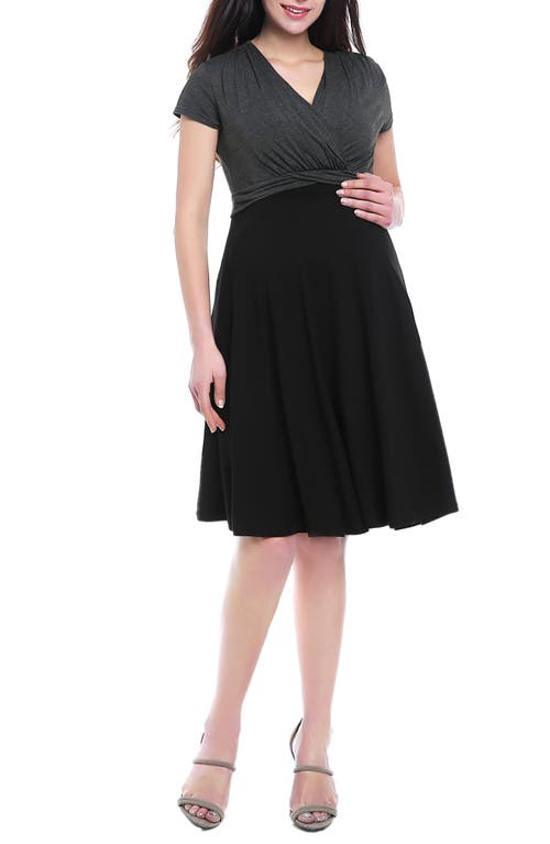 Shop Kimi And Kai Sarah Faux Wrap Maternity/nursing Dress In Black/grey