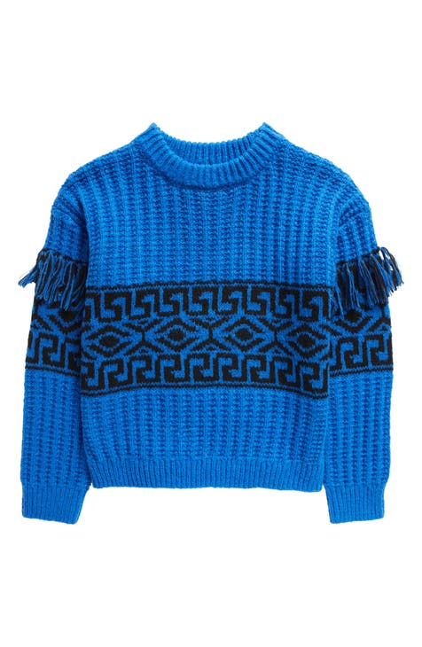 Kids' Fair Isle Fringe Accent Crewneck Sweater (Big Kid)