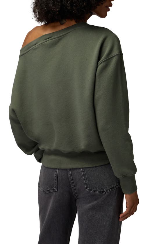 Shop Spiritual Gangster La Vida Off The Shoulder Sweatshirt In Olive Green