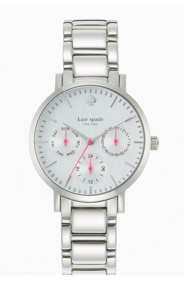 KATE SPADE NEW YORK 'gramercy' multifunction bracelet watch, 34mm, Main, color, SILVER