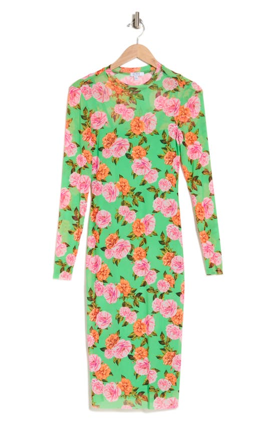 Shop Afrm Los Angeles Loah Long Sleeve Mesh Midi Dress In Green Rose