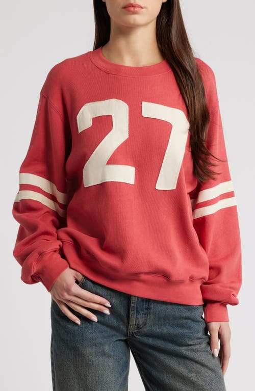 Shop Daydreamer Cotton Blend Varsity Sweatshirt In Washed Scarlet