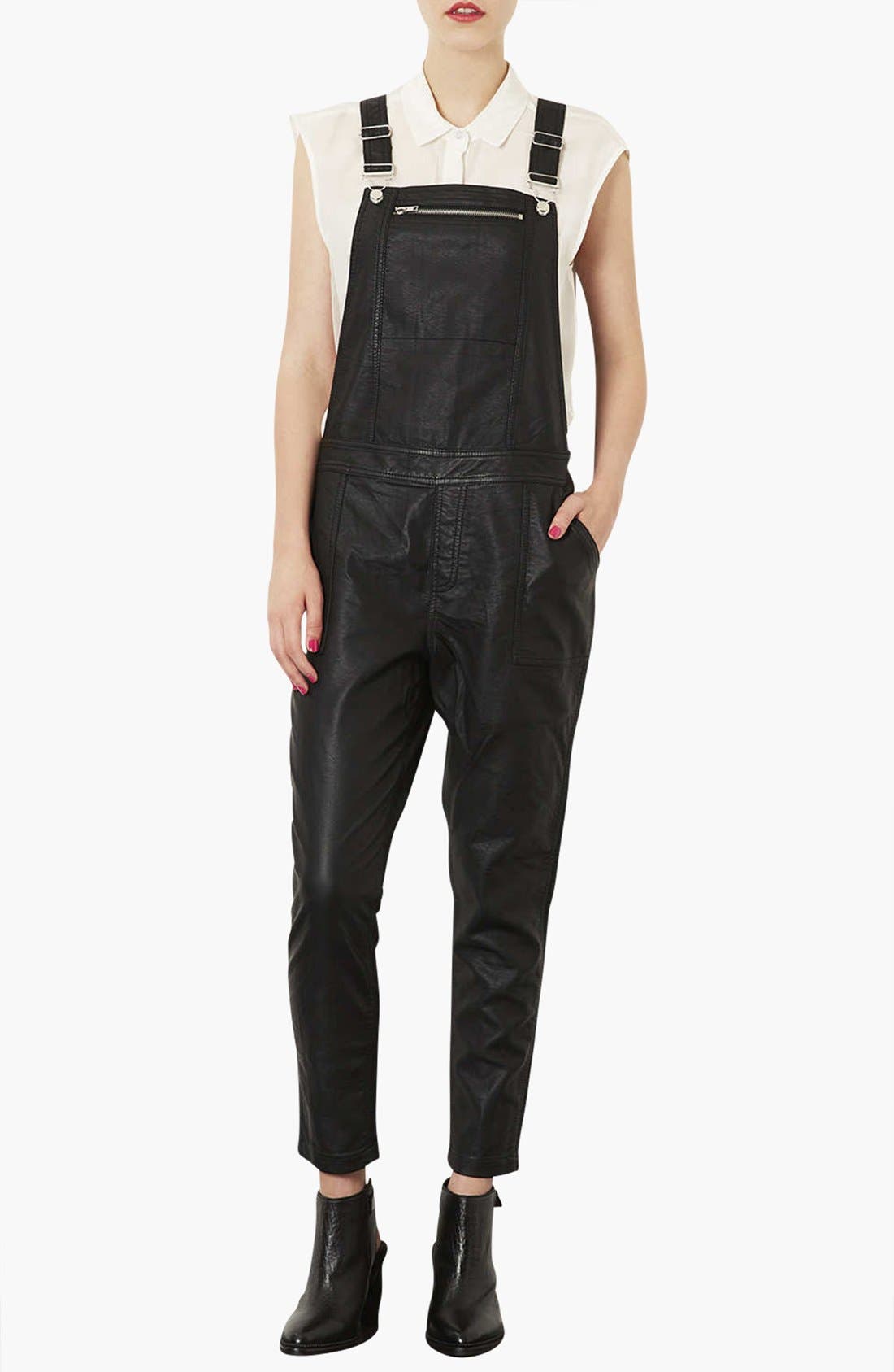 black leather overalls