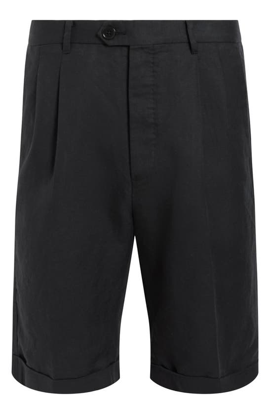 Shop Allsaints Ora Tallis Pleated Cotton & Linen Shorts In Faded Black