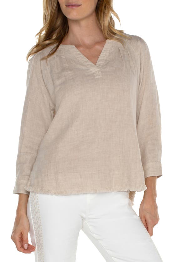 Shop Liverpool Los Angeles Raw Hem Cotton Lawn Top In Beige