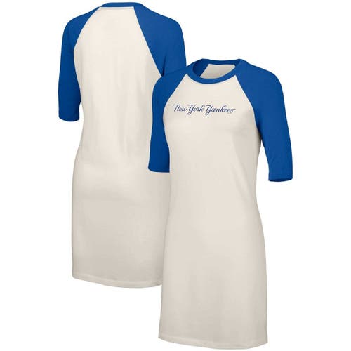 Women's Lusso White New York Yankees Nettie Raglan Half-Sleeve Tri-Blend T-Shirt Dress
