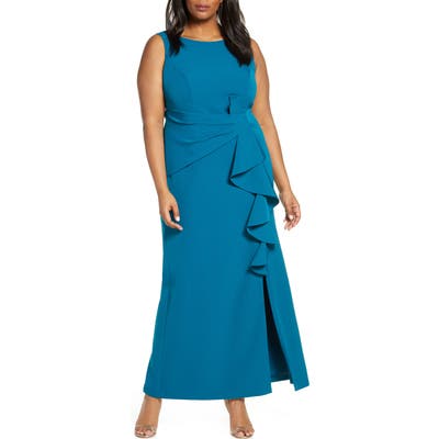 Plus Size Eliza J Ruffle Detail Gown, Blue/green
