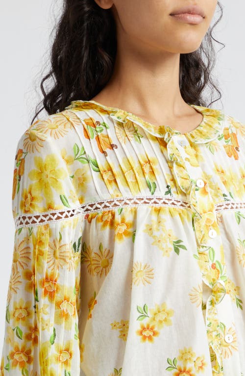 Shop Farm Rio Azaleia Floral Button-up Top In Off-white