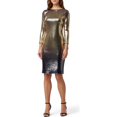 Tahari Sequin Mesh Cocktail Dress, Metallic