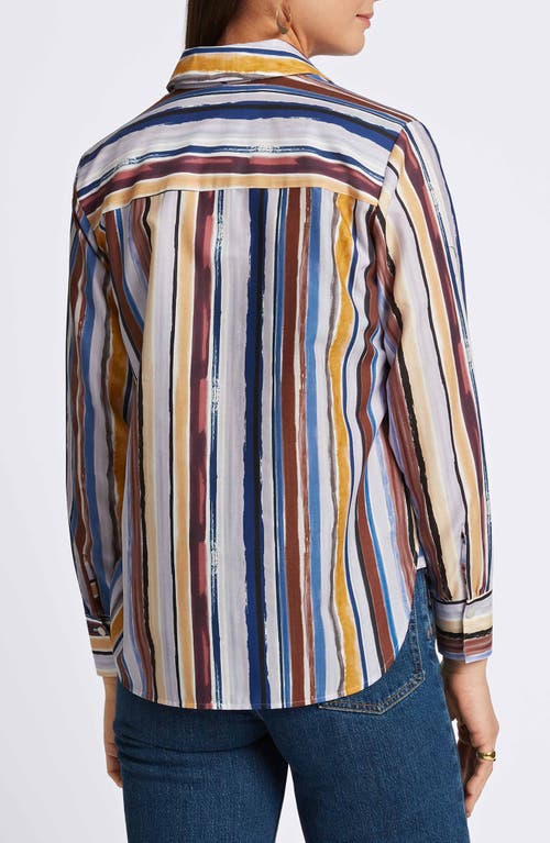 Foxcroft Meghan Watercolor Stripe Cotton Button-up Shirt In Blue Stripe