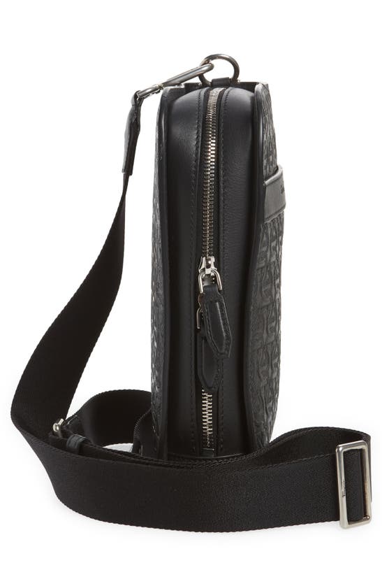 Black Gancini Embossed Leather Cross Body Bag