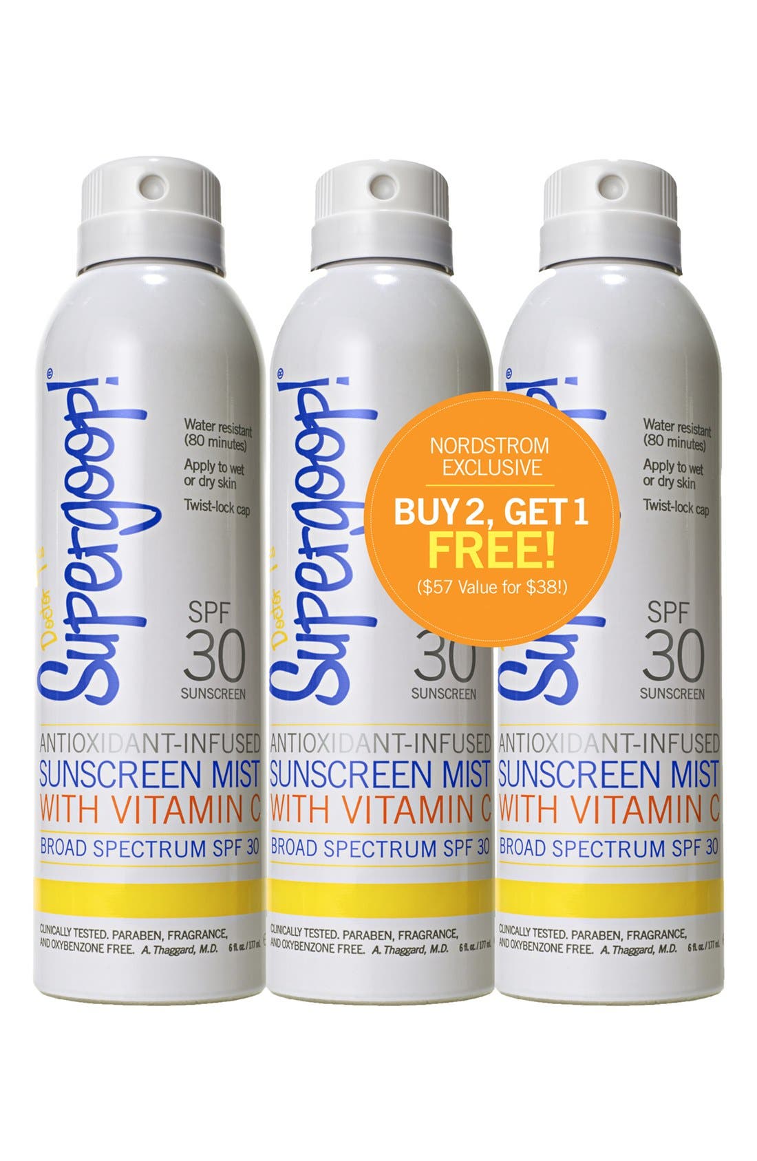 Supergoop!® SPF 30 Antioxidant Infused Sunscreen Mist Set (3Pack) (57