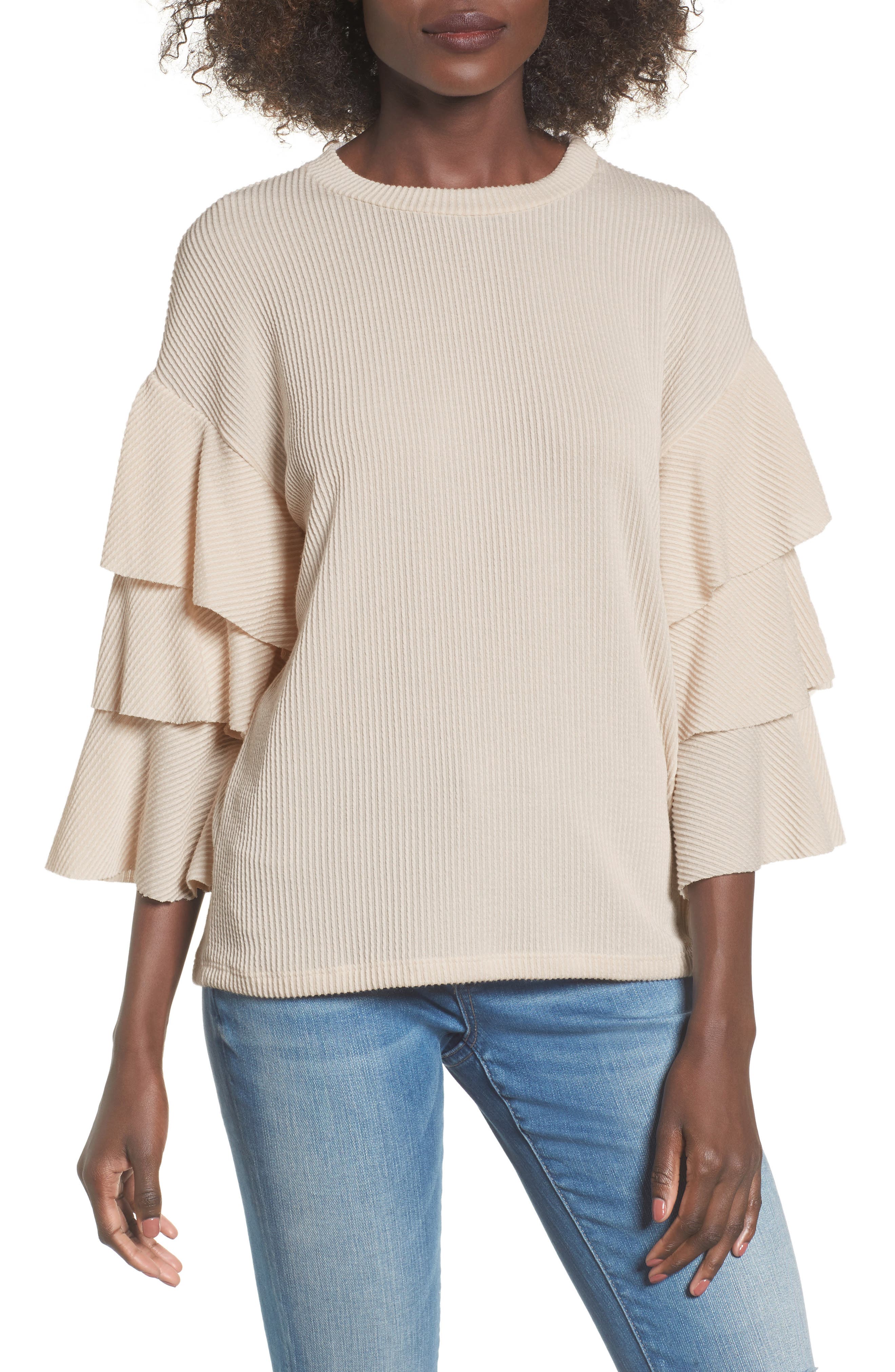 ribbed ruffle sleeve top