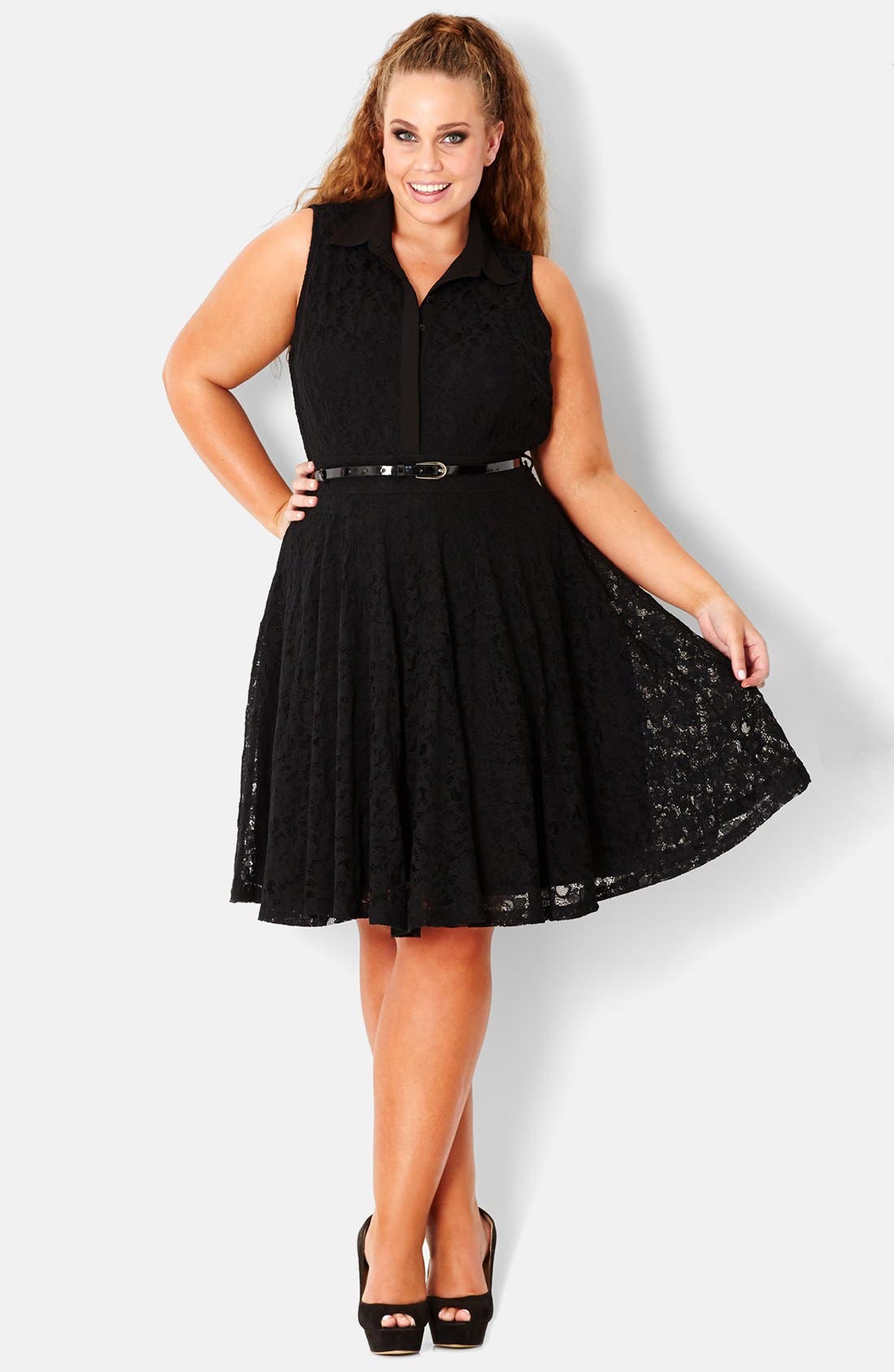 City Chic Belted Lace Fit & Flare Dress (Plus Size) Nordstrom