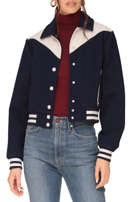 Shop Avec Les Filles Western Bomber Jacket In Navy/off White