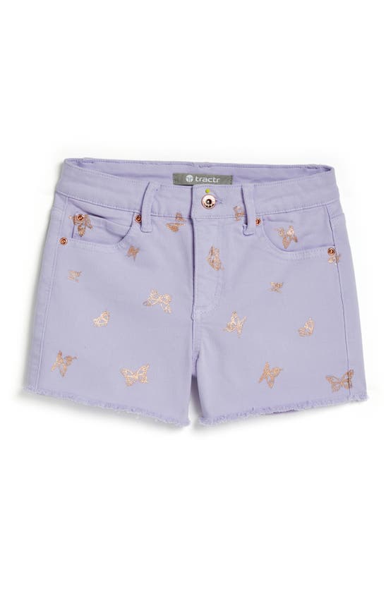 Shop Tractr Kids' Foil Butterfly Cutoff Denim Shorts In Pastel Lilac